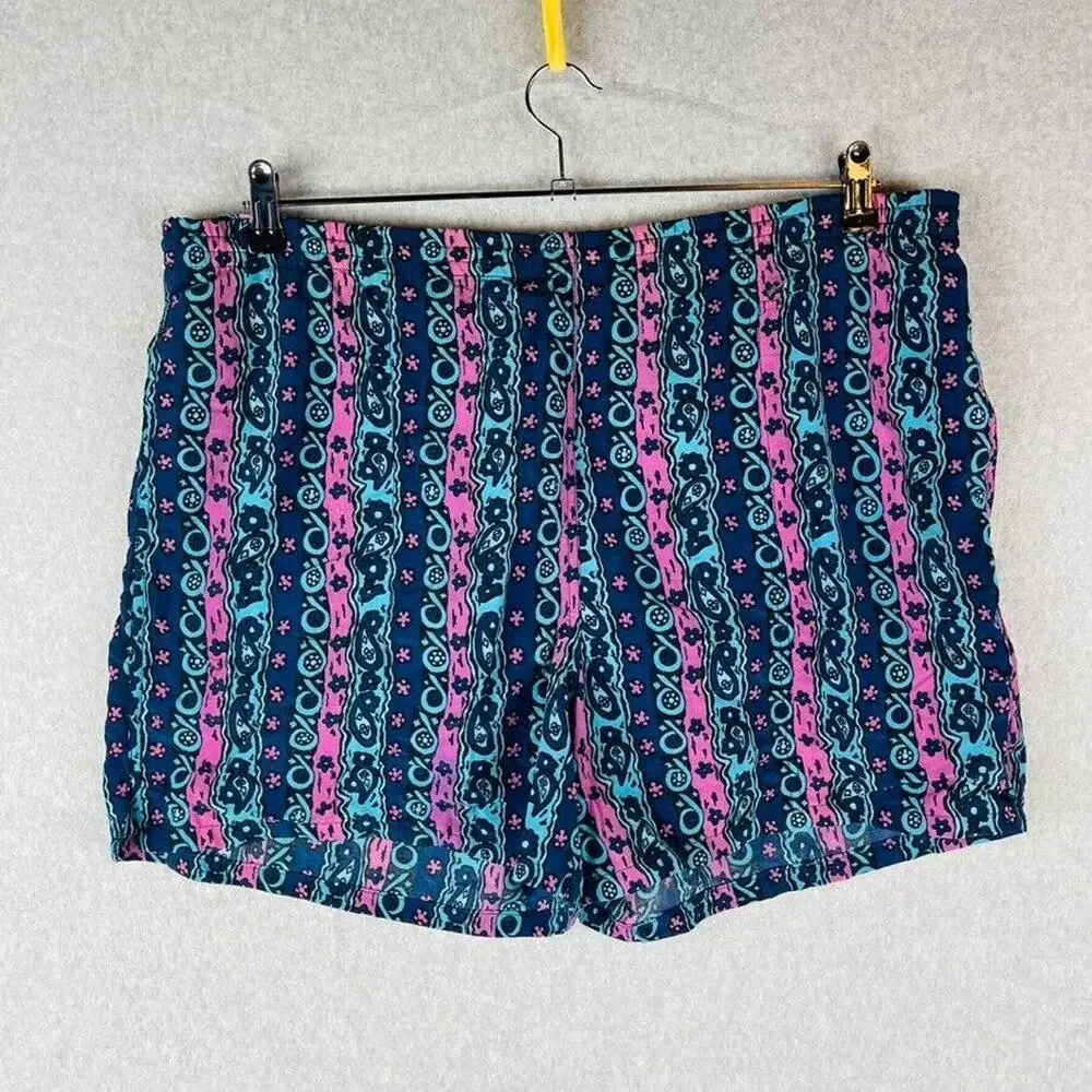 Winners Men Sz Large Vintage Swim‎ Trunks Lined Pockets Blue Abstract